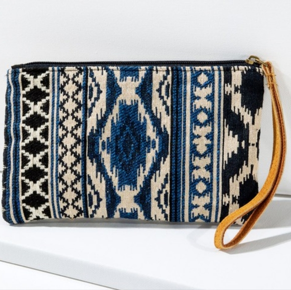 Handmade Hand Beaded Wristlet Clutch - Ethnic Inspired Design - Dyed Fine Cotton - Picture 4 of 7